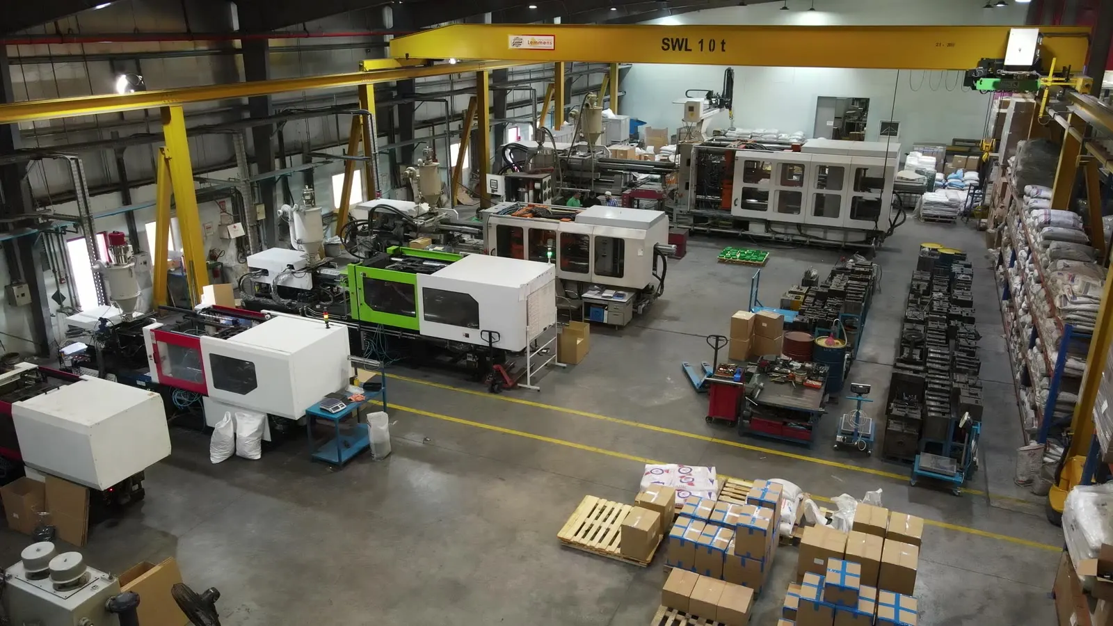 Drone view over the AK Plast injection moulding hall in Al Ghail Industrial Area, Ras Al Khaimah